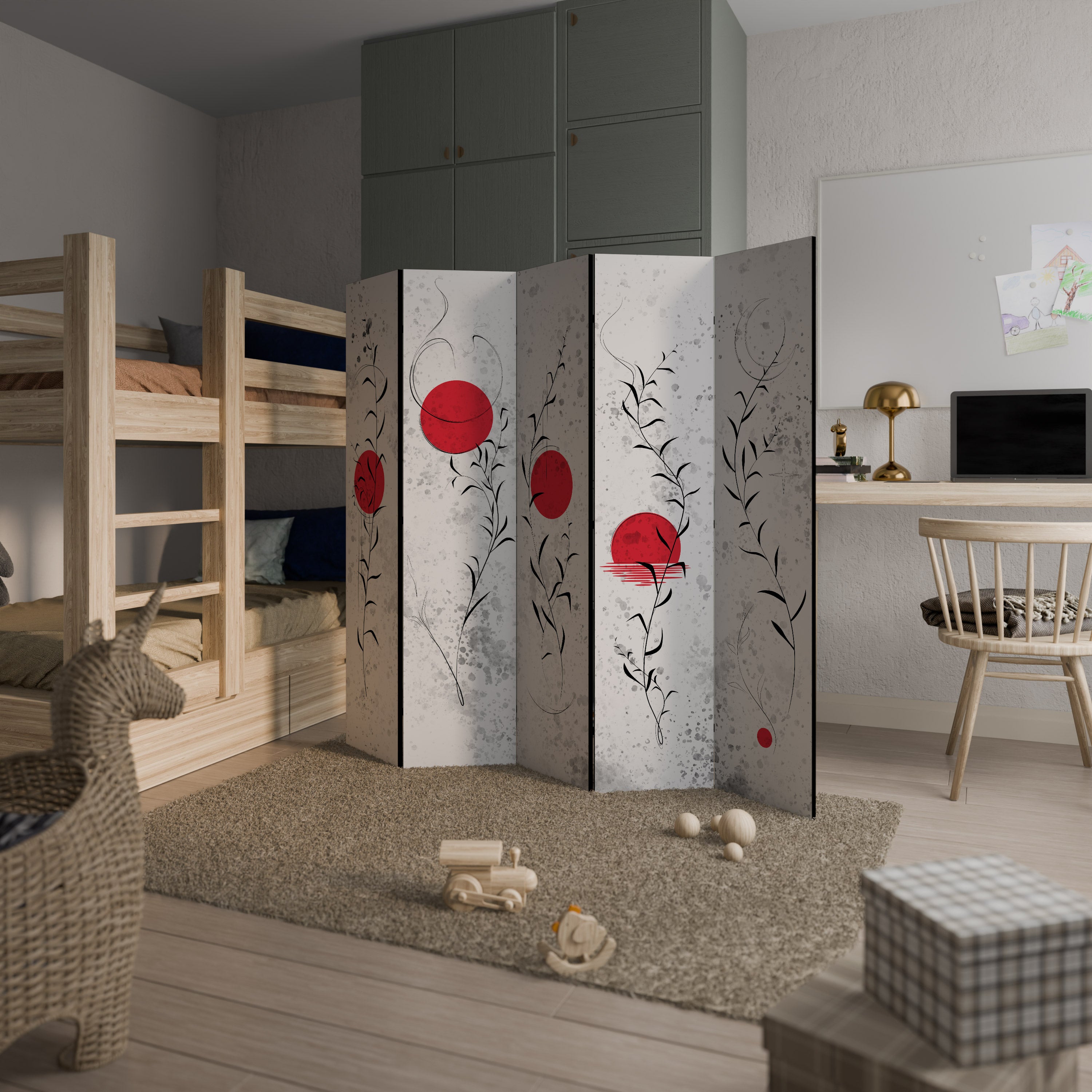 RED WHISPERS IN FOLIAGE 5dílný paraván