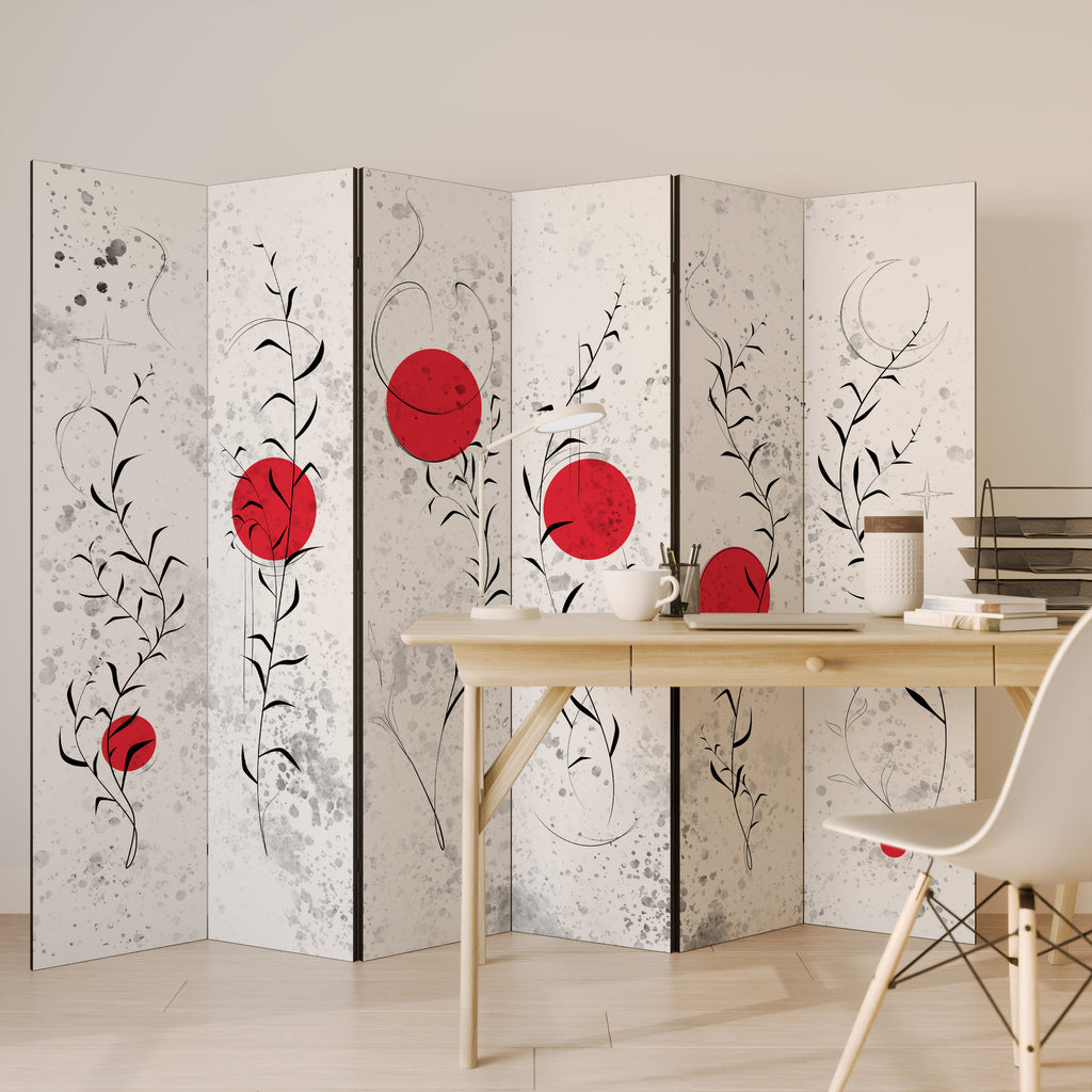 RED WHISPERS IN FOLIAGE 6-Panel Room Divider