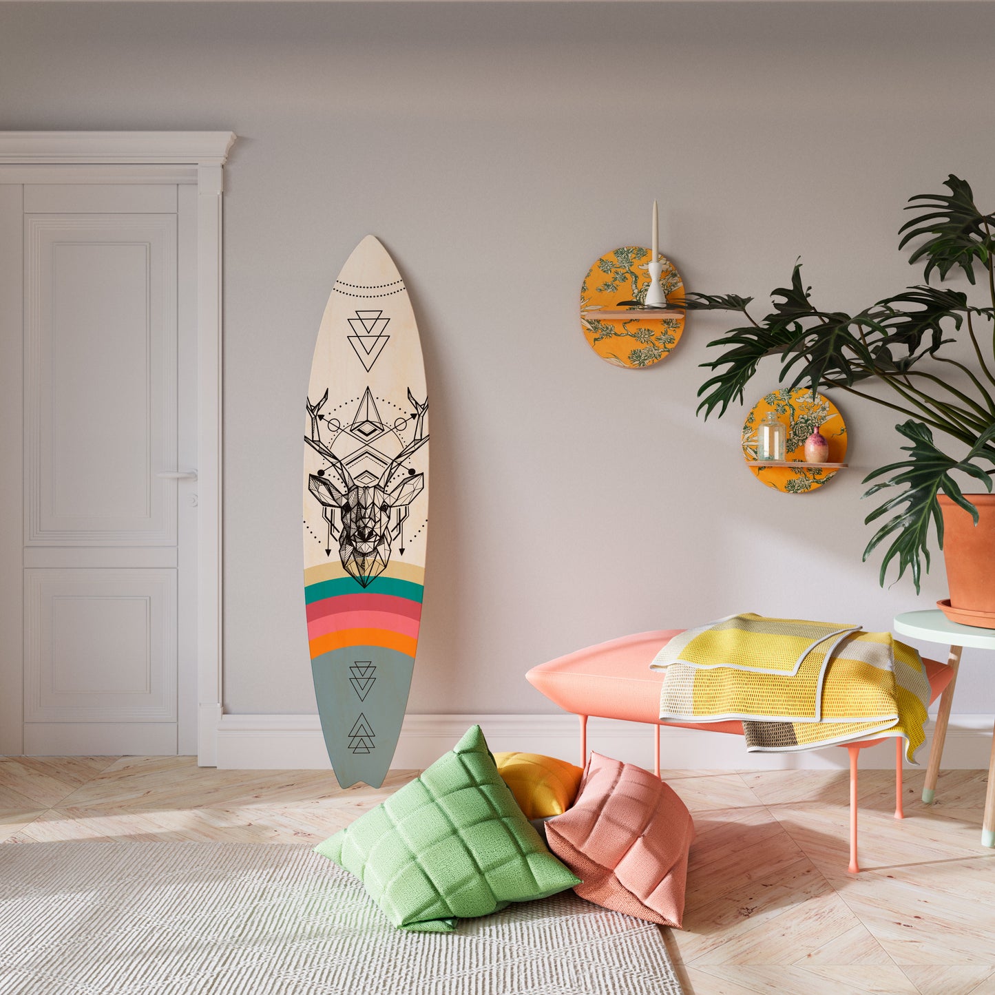 DEER OF COLOR Dekorativní panel ve tvaru surfu