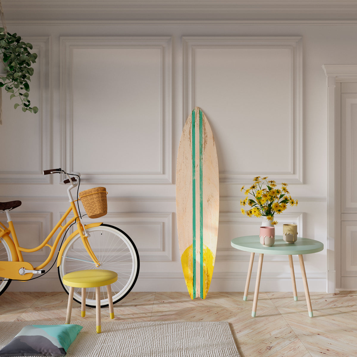 SUNSET RIDER Dekorativní panel ve tvaru surfu