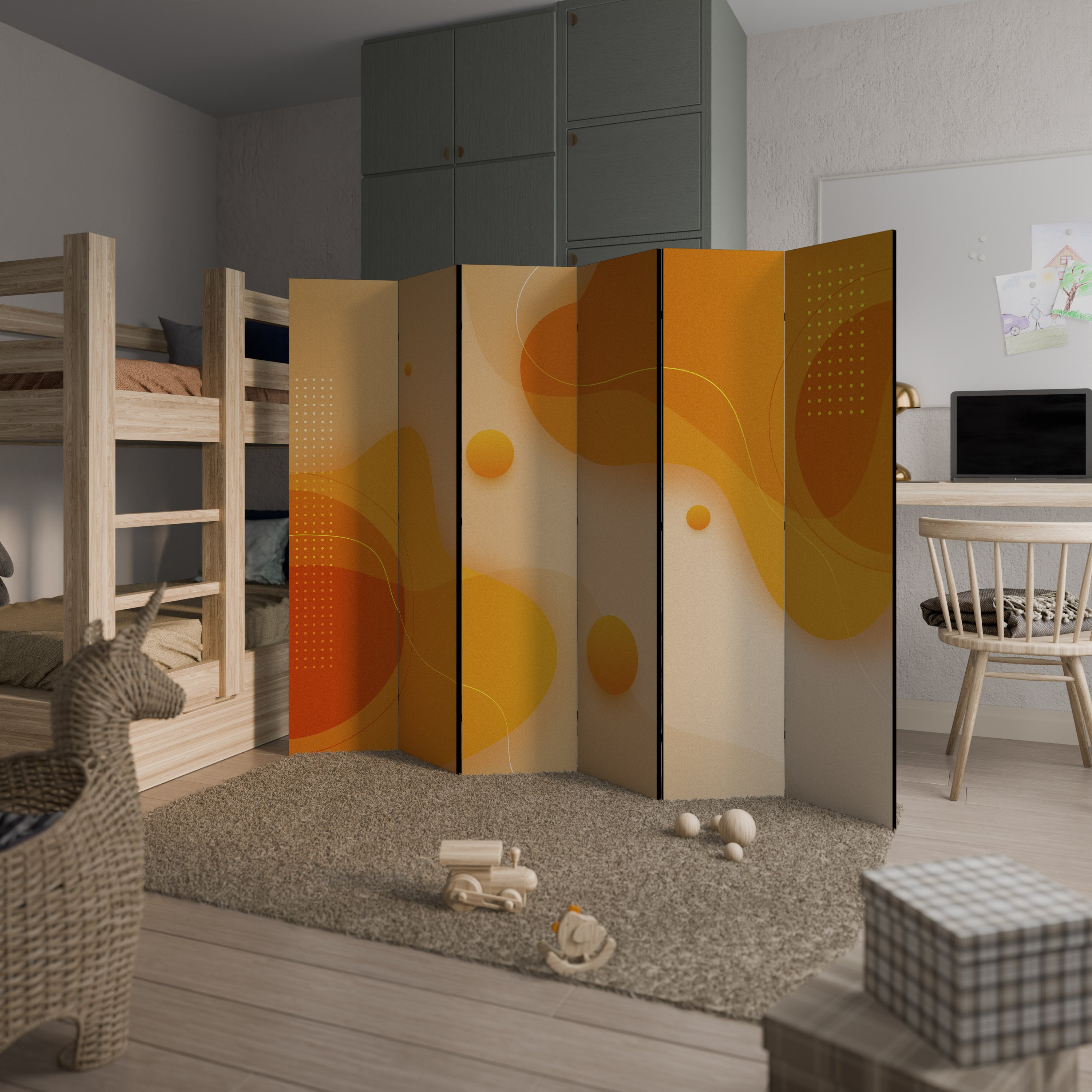 ORANGE ARRANGEMENT 6-Panel Room Divider