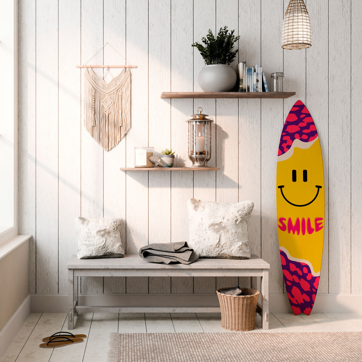 KEEP SMILING Dekorativní panel ve tvaru surfu
