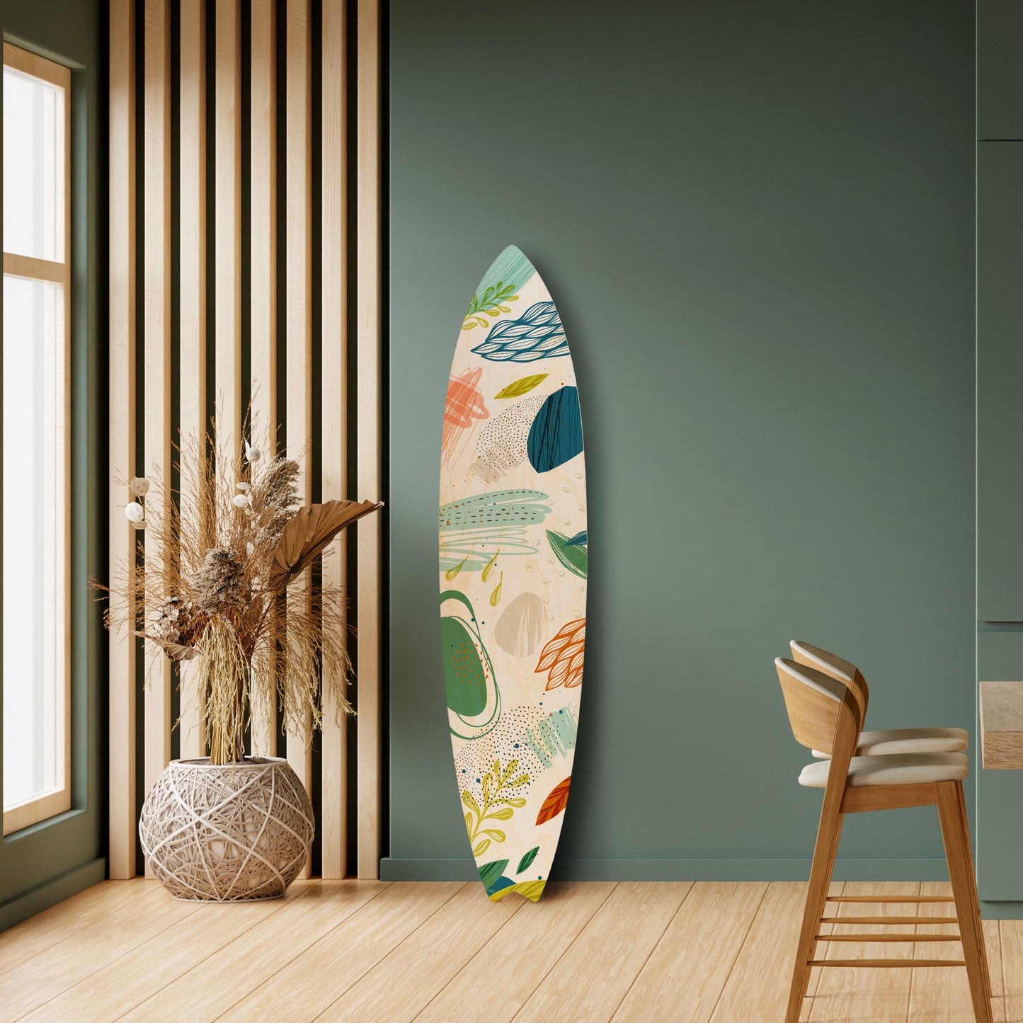 BOTANICAL HURRICANE Dekorativní panel ve tvaru surfu