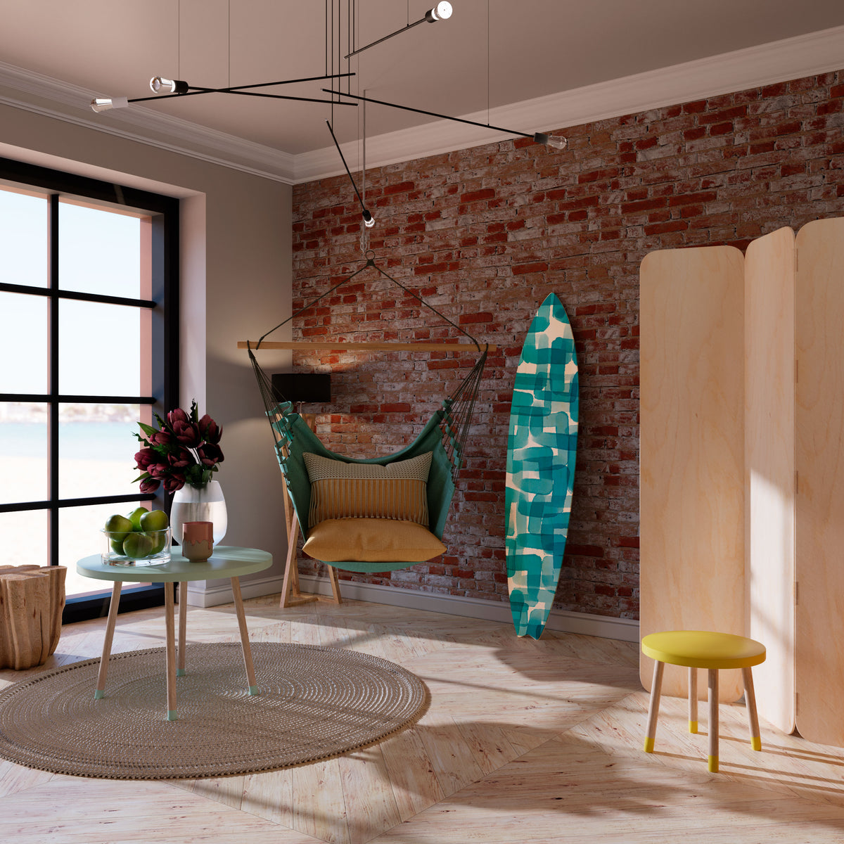 TURQUOISE RECTANGLES Dekorativní panel ve tvaru surfu