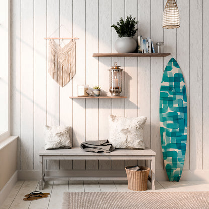 TURQUOISE RECTANGLES Dekorativní panel ve tvaru surfu