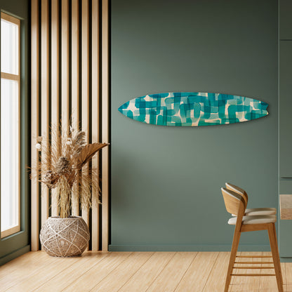 TURQUOISE RECTANGLES Dekorativní panel ve tvaru surfu