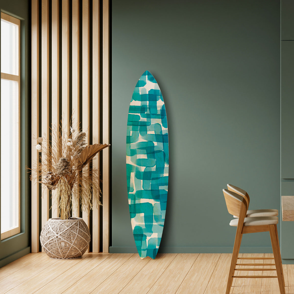 TURQUOISE RECTANGLES Dekorativní panel ve tvaru surfu