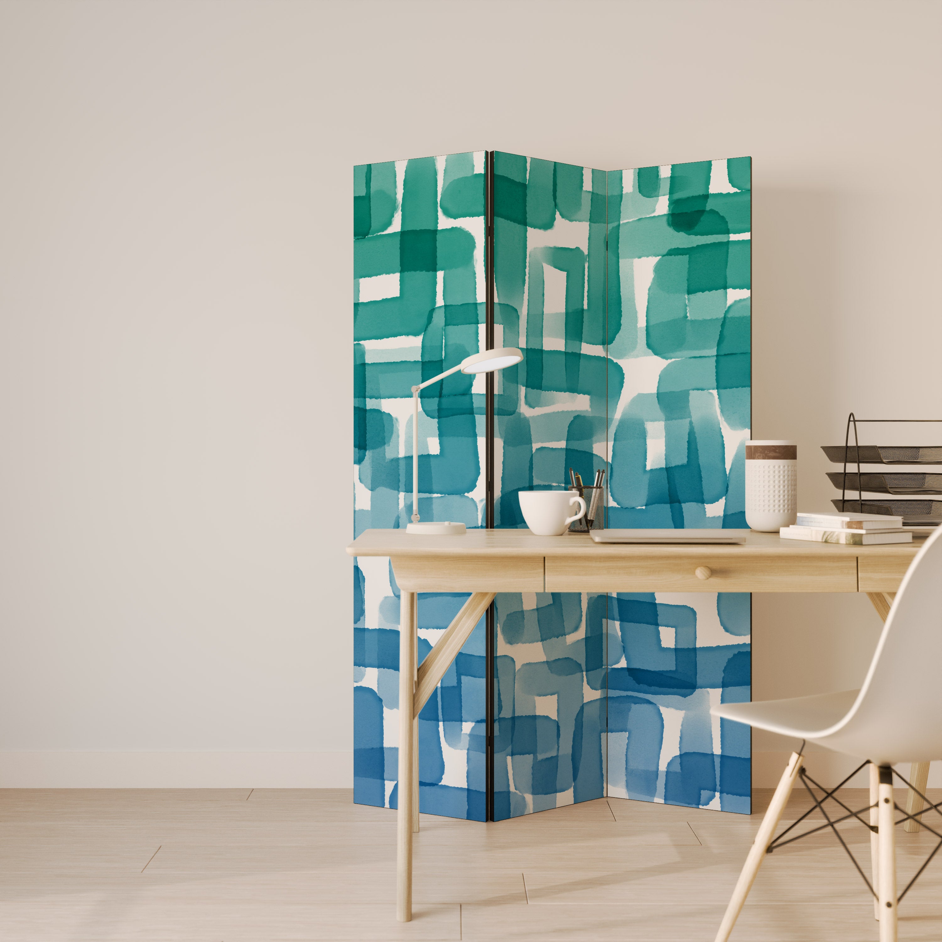 TURQUOISE RECTANGLES 3-Panel Room Divider