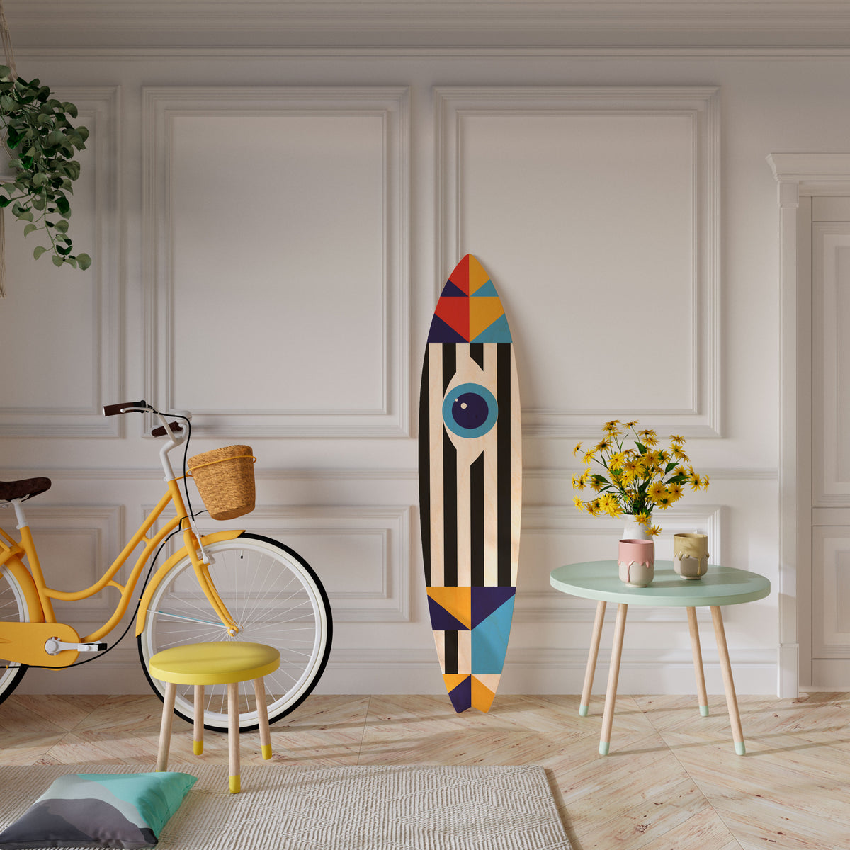 ABSTRACTION AND GEOMETRY Dekorativní panel ve tvaru surfu