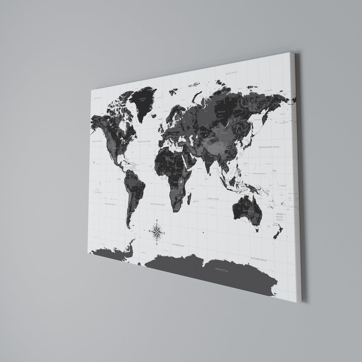 MONOCHROME EARTH MAP Horizontal Canvas Print