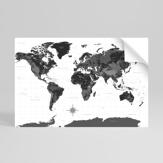MONOCHROME EARTH MAP Vodorovný samolepicí plakát