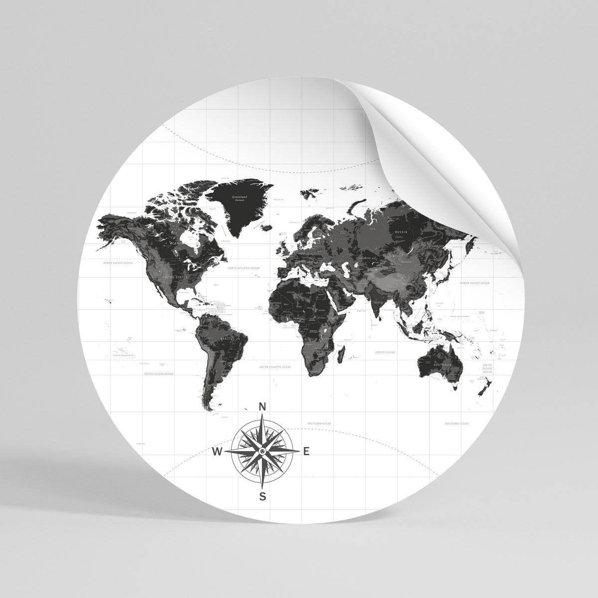 MONOCHROME EARTH MAP Kulatá samolepka