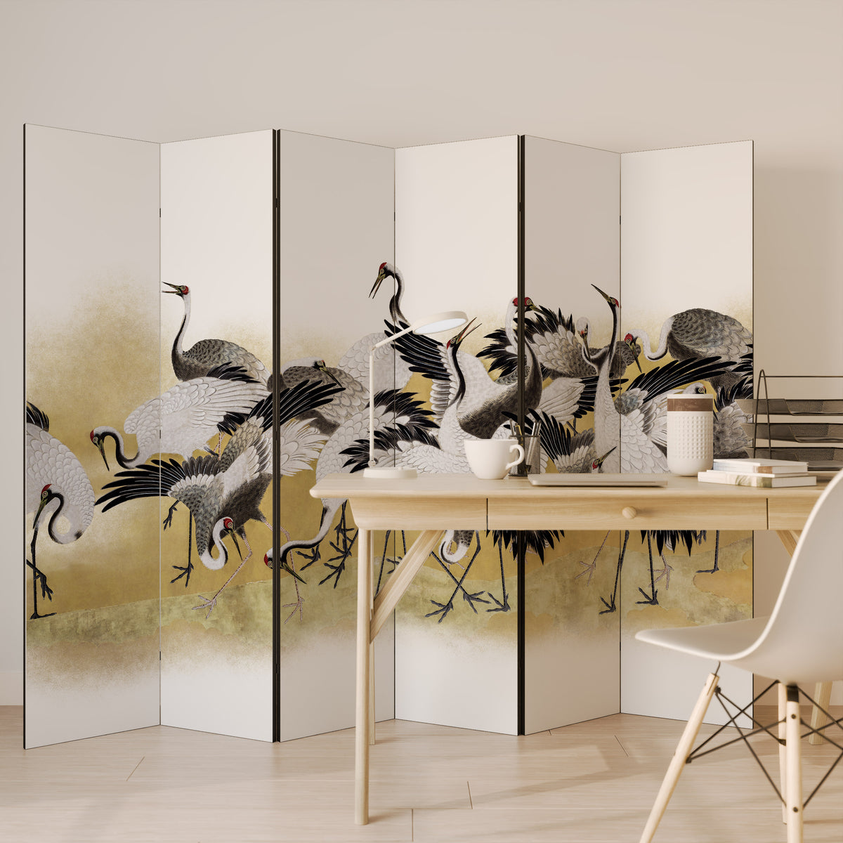 JAPANESE FLOCK OF CRANES 6dílný paraván