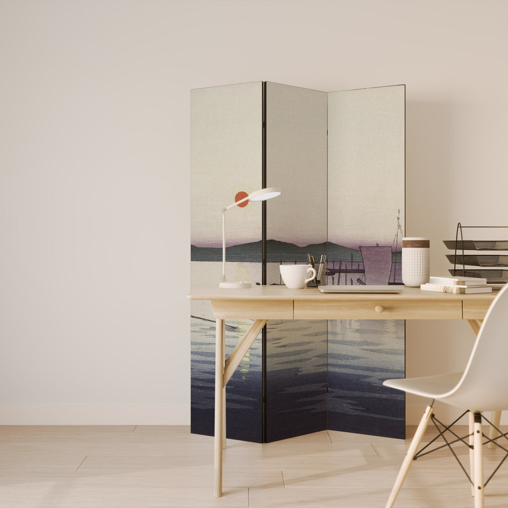 BOATS AND SETTING SUN 3-Panel Room Divider