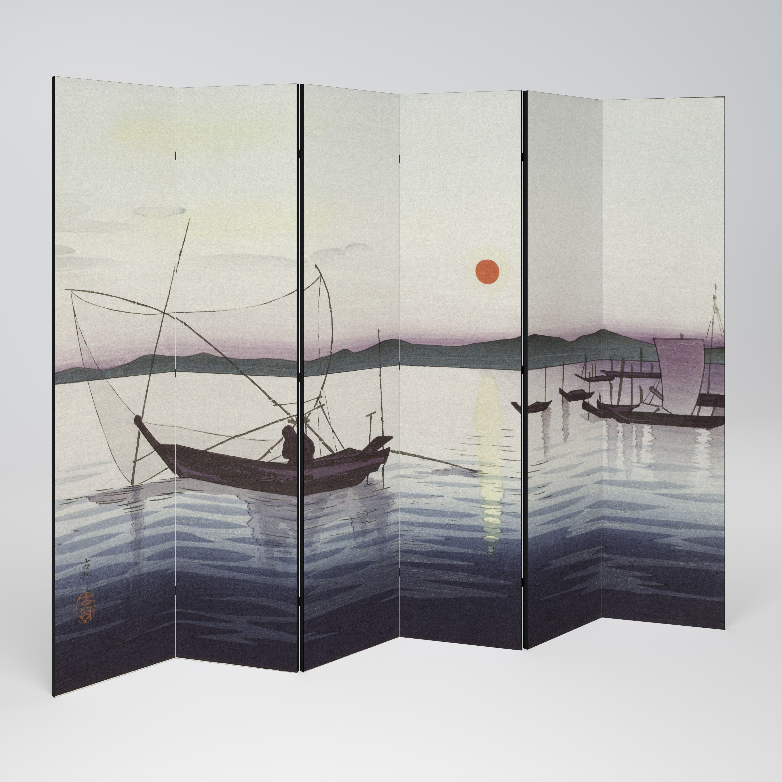 BOATS AND SETTING SUN 6dílný paraván