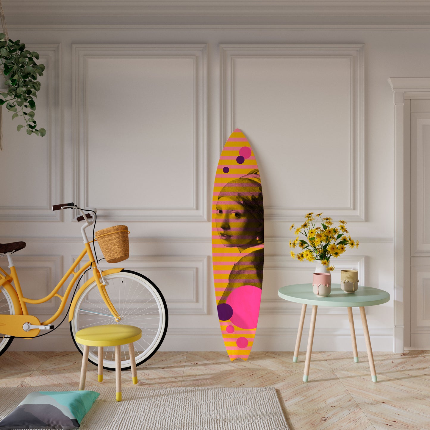 HER WITH A PEARL Dekorativní panel ve tvaru surfu