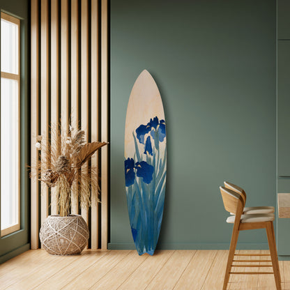 BLUE FLORAL RIDE Dekorativní panel ve tvaru surfu