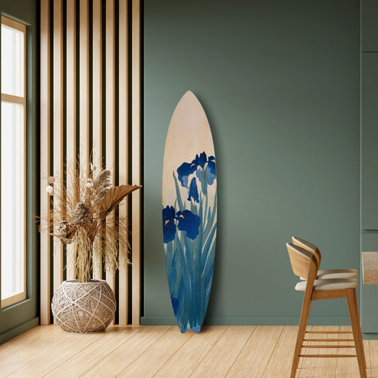 BLUE FLORAL RIDE Dekorativní panel ve tvaru surfu