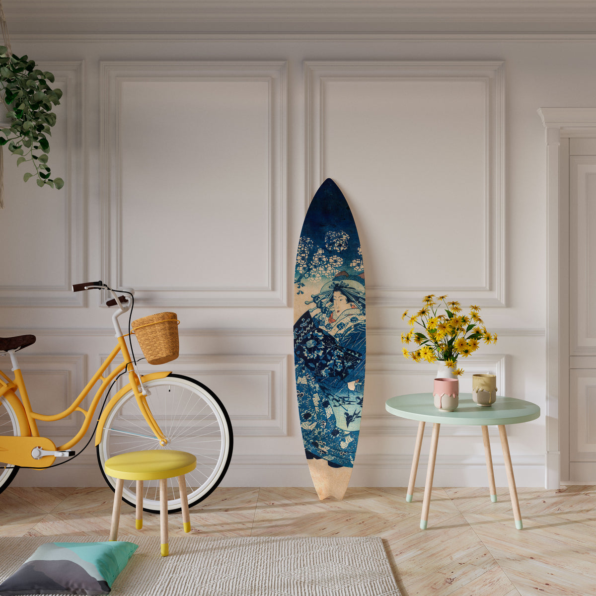 JAPANESE WOMAN Dekorativní panel ve tvaru surfu