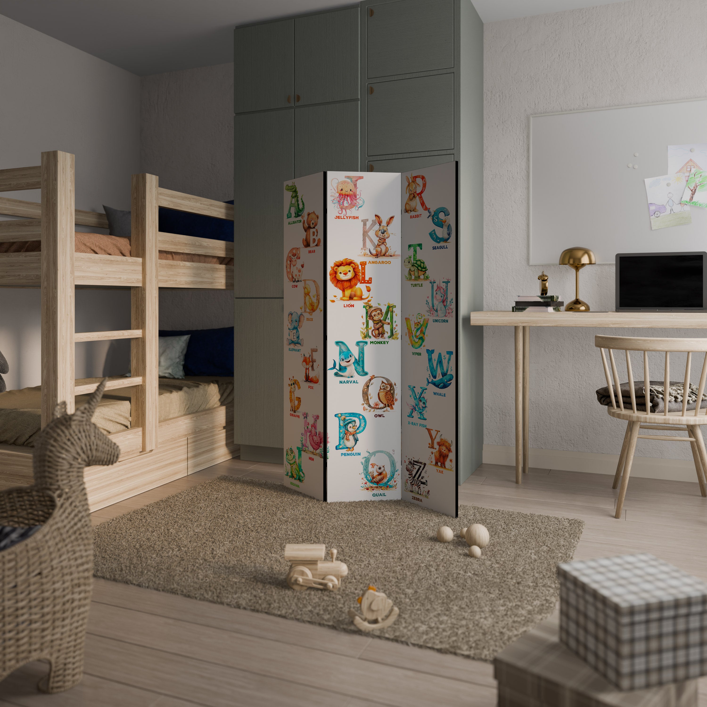 JOYFUL LETTERS 3-Panel Room Divider