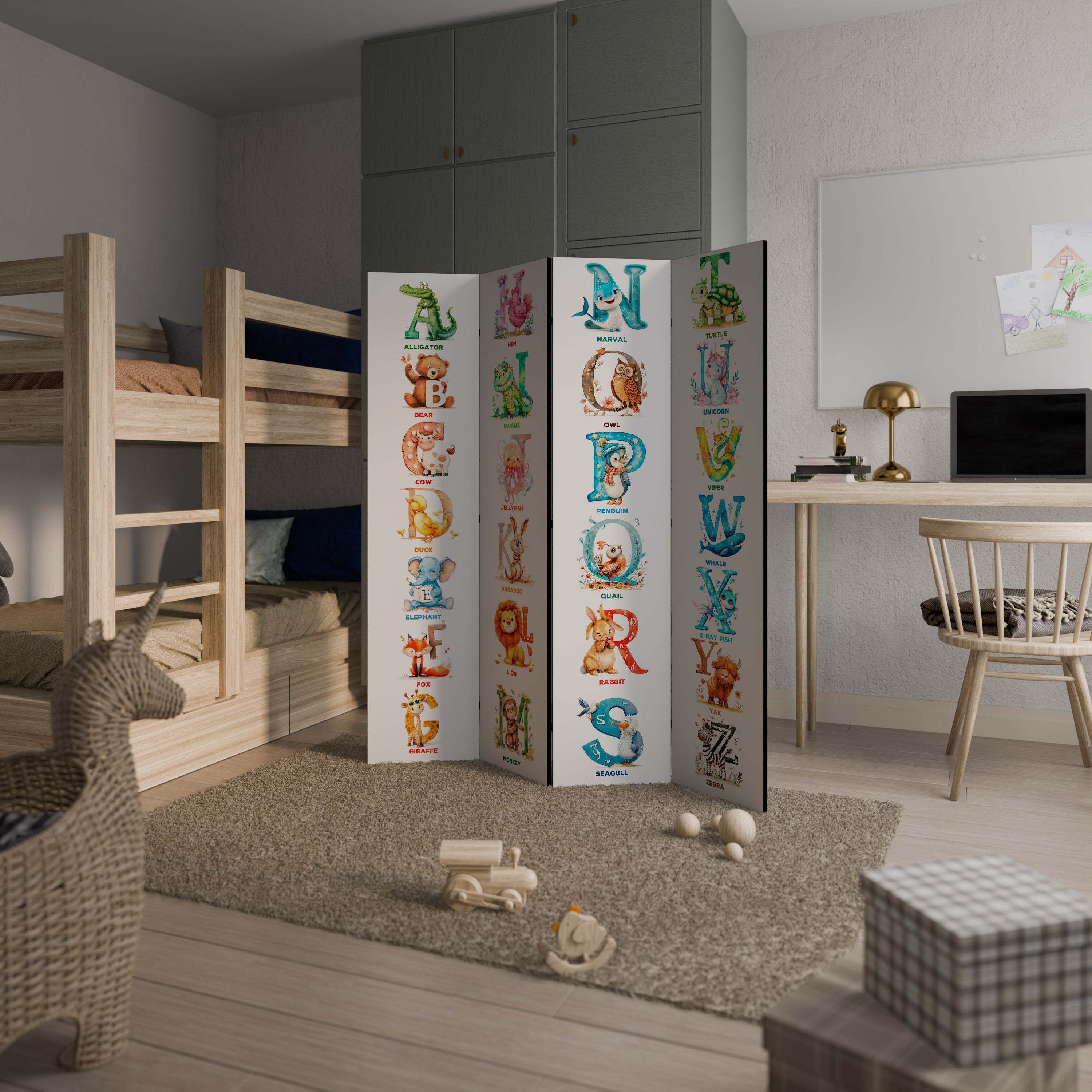 JOYFUL LETTERS 4-Panel Room Divider