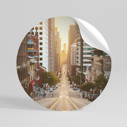 SUNSET CITYSCAPE SYMPHONY Kulatá samolepka