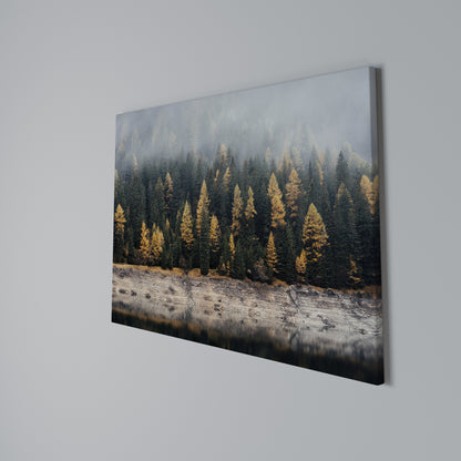 GOLDEN TREES IN FOG Horizontal Canvas Print
