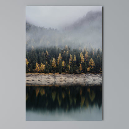 GOLDEN TREES IN FOG Vertical Canvas Print