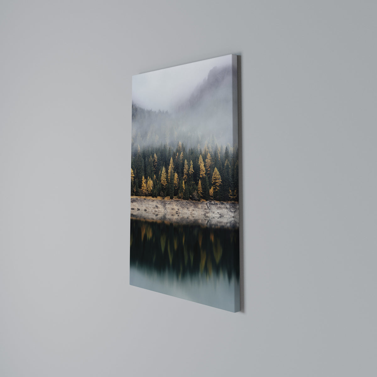 GOLDEN TREES IN FOG Vertical Canvas Print