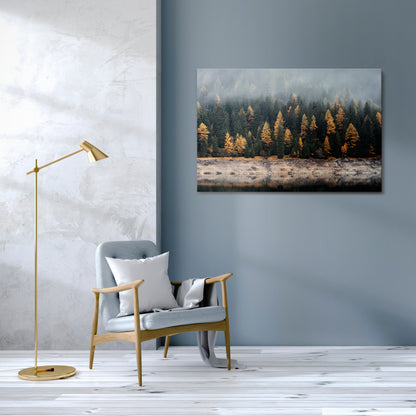 GOLDEN TREES IN FOG Horizontal Canvas Print