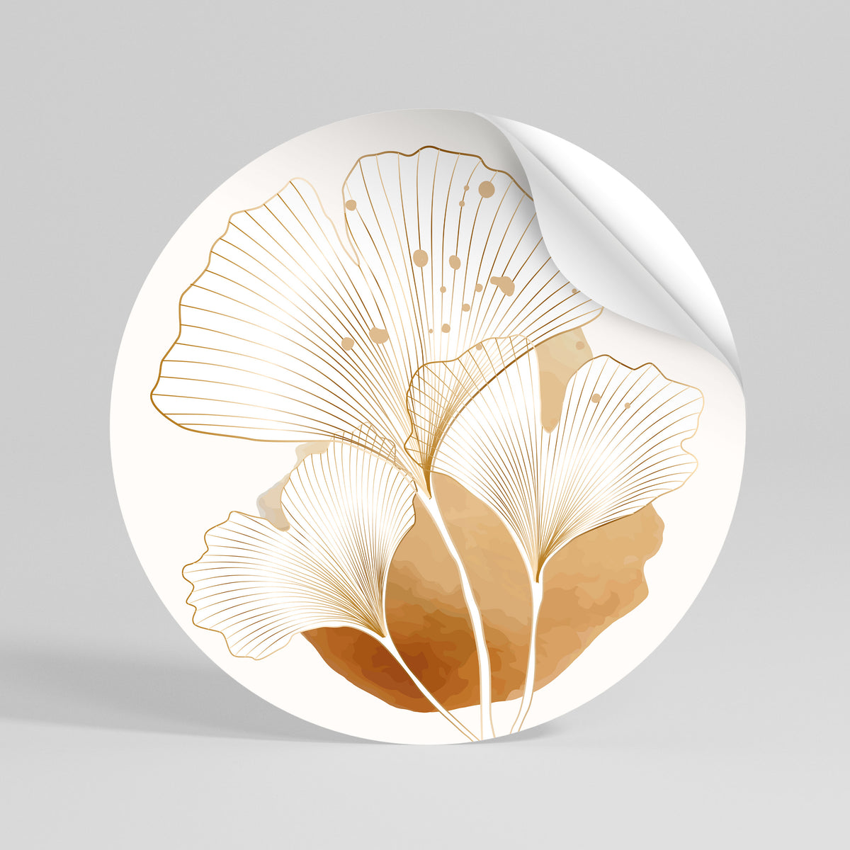 GOLDEN GINKGO DREAMS Kulatá samolepka
