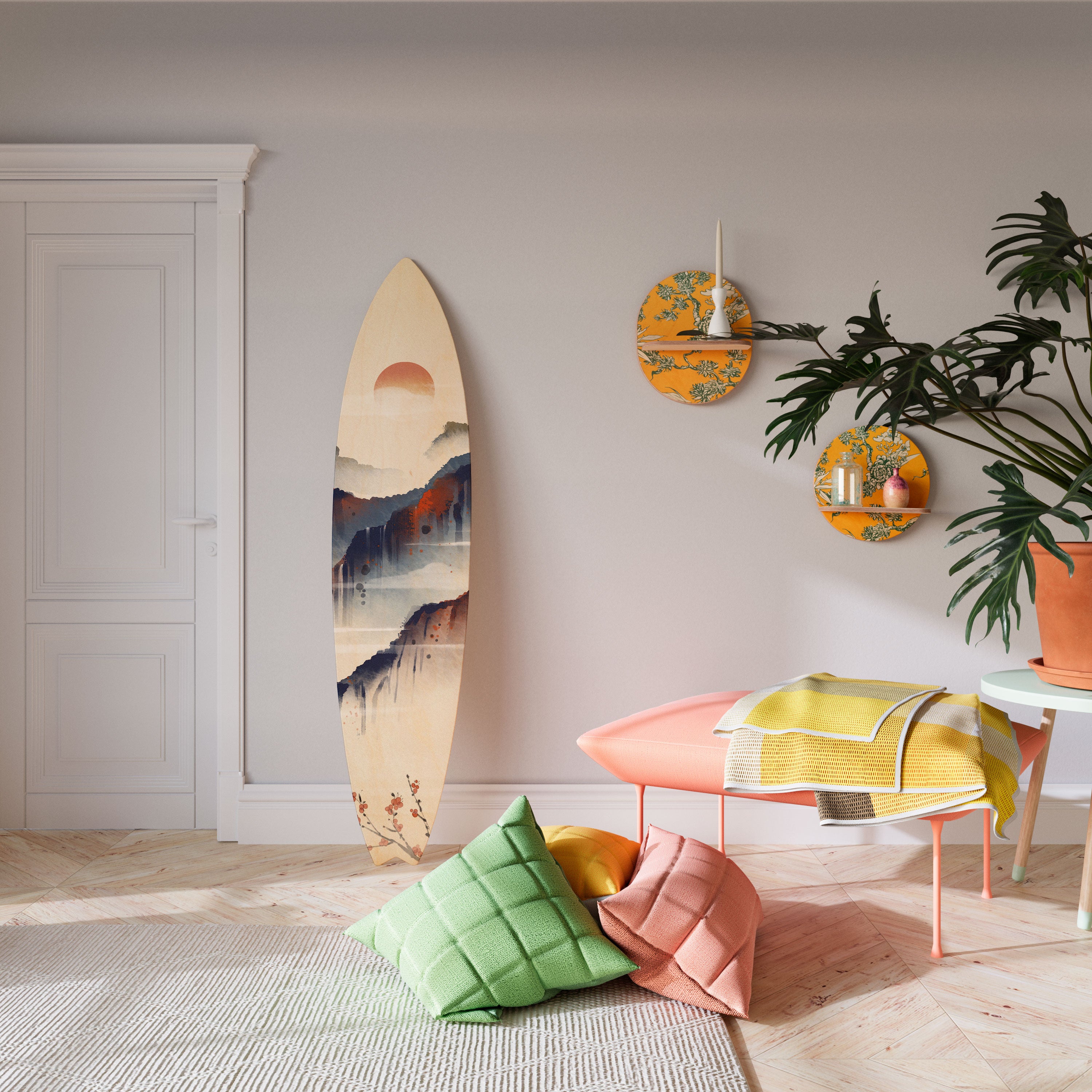 JAPANESE LANDSCAPE Dekorativní panel ve tvaru surfu