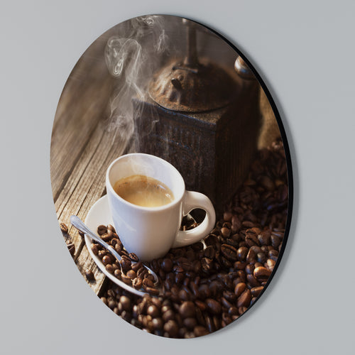 STEAMING BREWED DELIGHT Round Wall Art