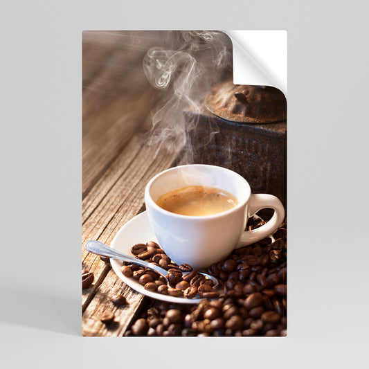 STEAMING BREWED DELIGHT Svislý samolepicí plakát