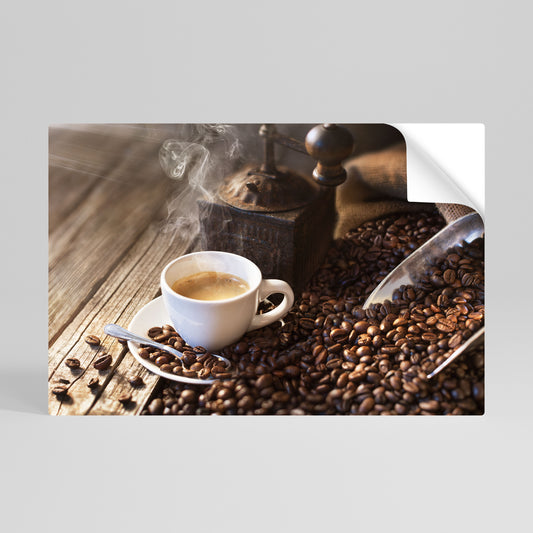 STEAMING BREWED DELIGHT Vodorovný samolepicí plakát