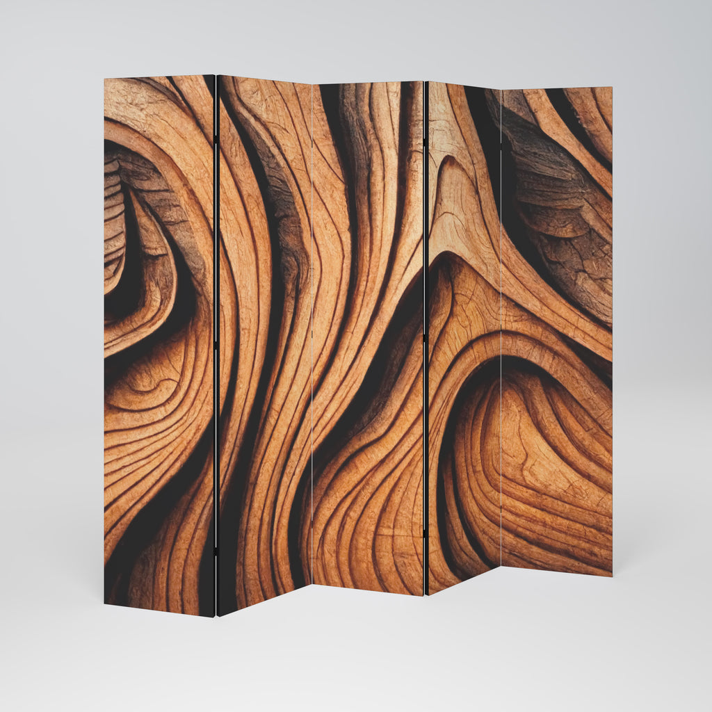 WOODEN WAVES UNFOLDED 5-Panel Room Divider