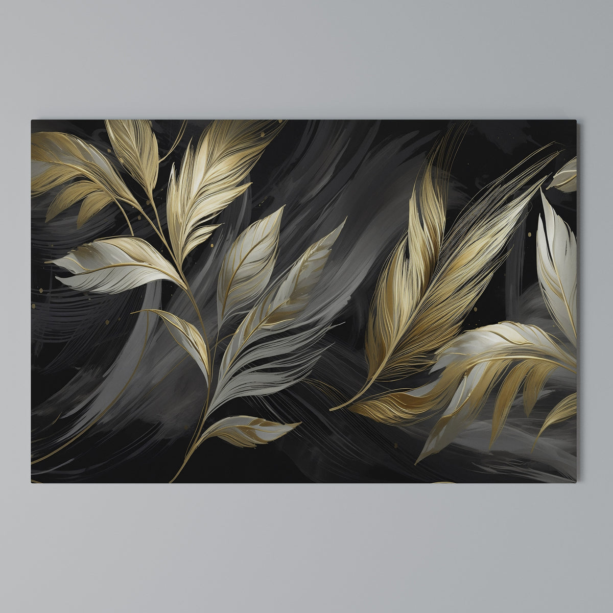 MYSTIC GOLD LEAVES Horizontal Canvas Print