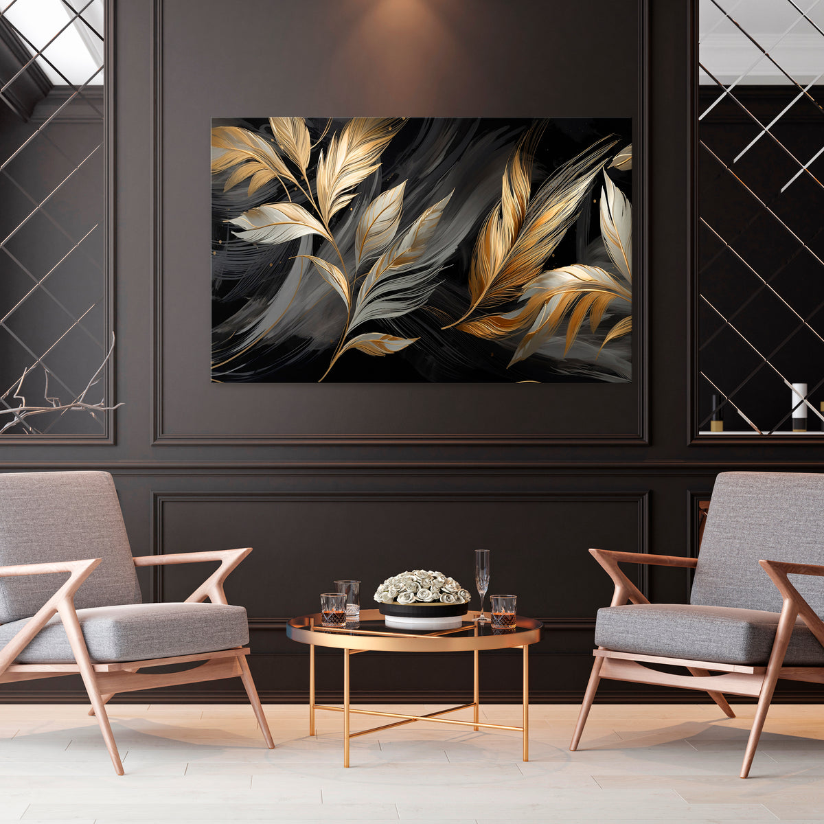 MYSTIC GOLD LEAVES Horizontal Canvas Print