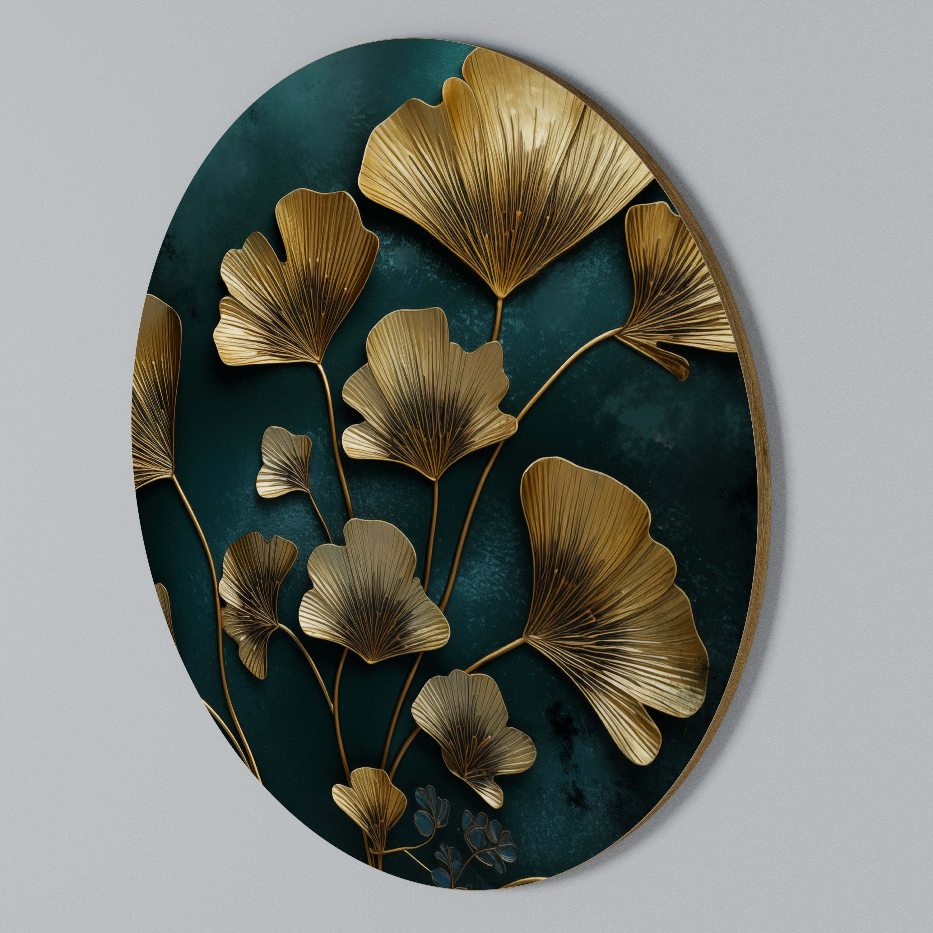 GOLDEN FLORA FANTASY Round Wall Art