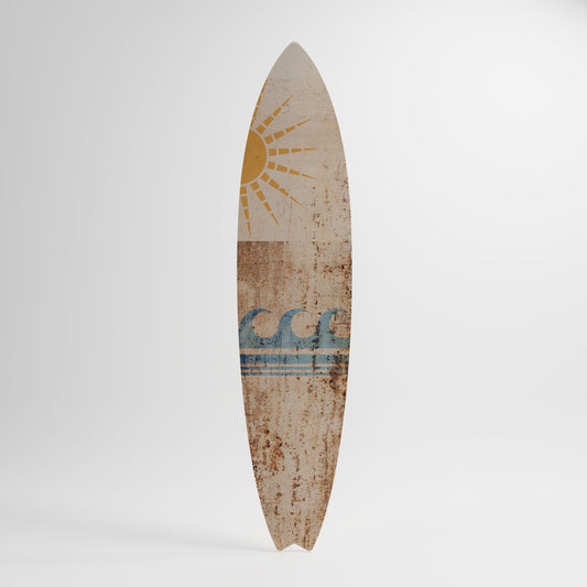 SUN-KISSED WAVES Dekorativní panel ve tvaru surfu
