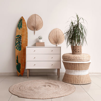 PALM LEAF SURFBOARD Dekorativní panel ve tvaru surfu