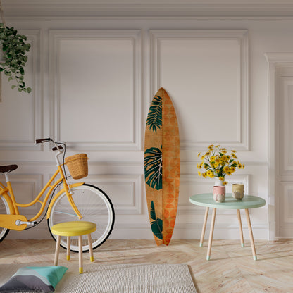 PALM LEAF SURFBOARD Dekorativní panel ve tvaru surfu