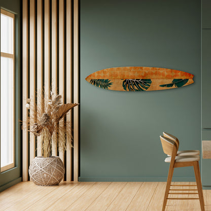 PALM LEAF SURFBOARD Dekorativní panel ve tvaru surfu