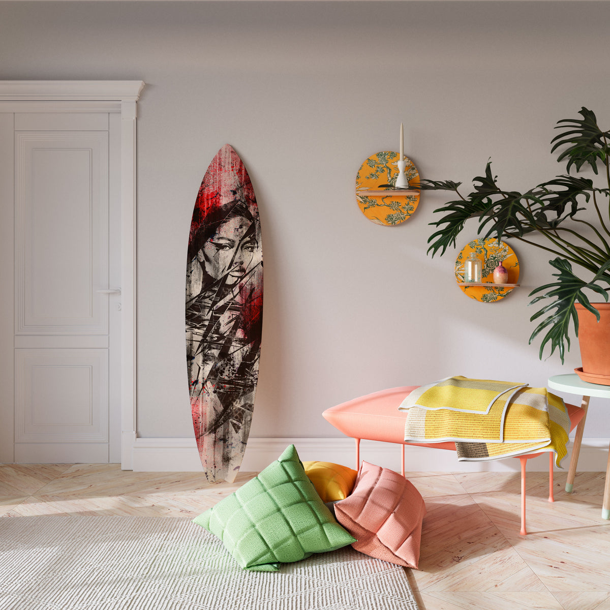 CRIMSON ECHO Dekorativní panel ve tvaru surfu