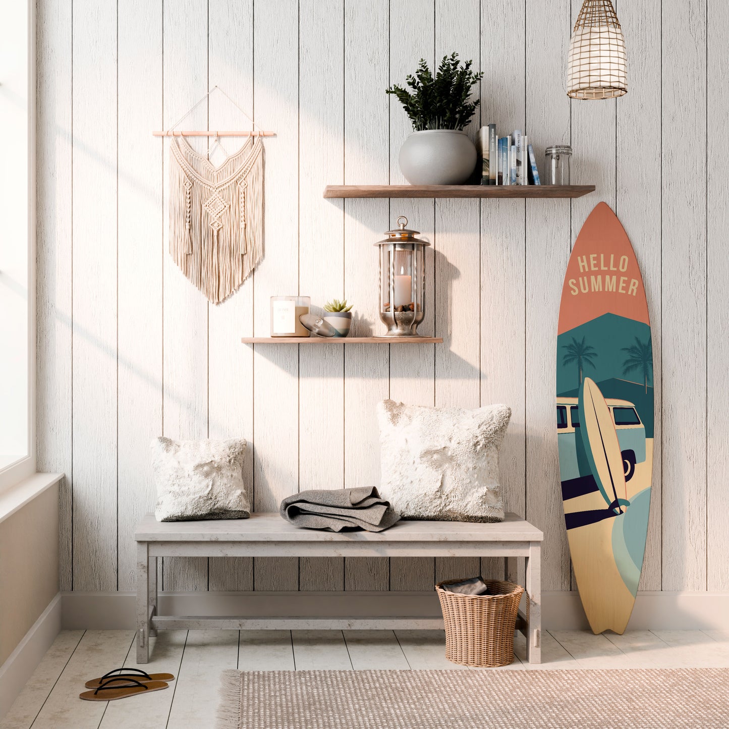HELLO SUMMER Dekorativní panel ve tvaru surfu