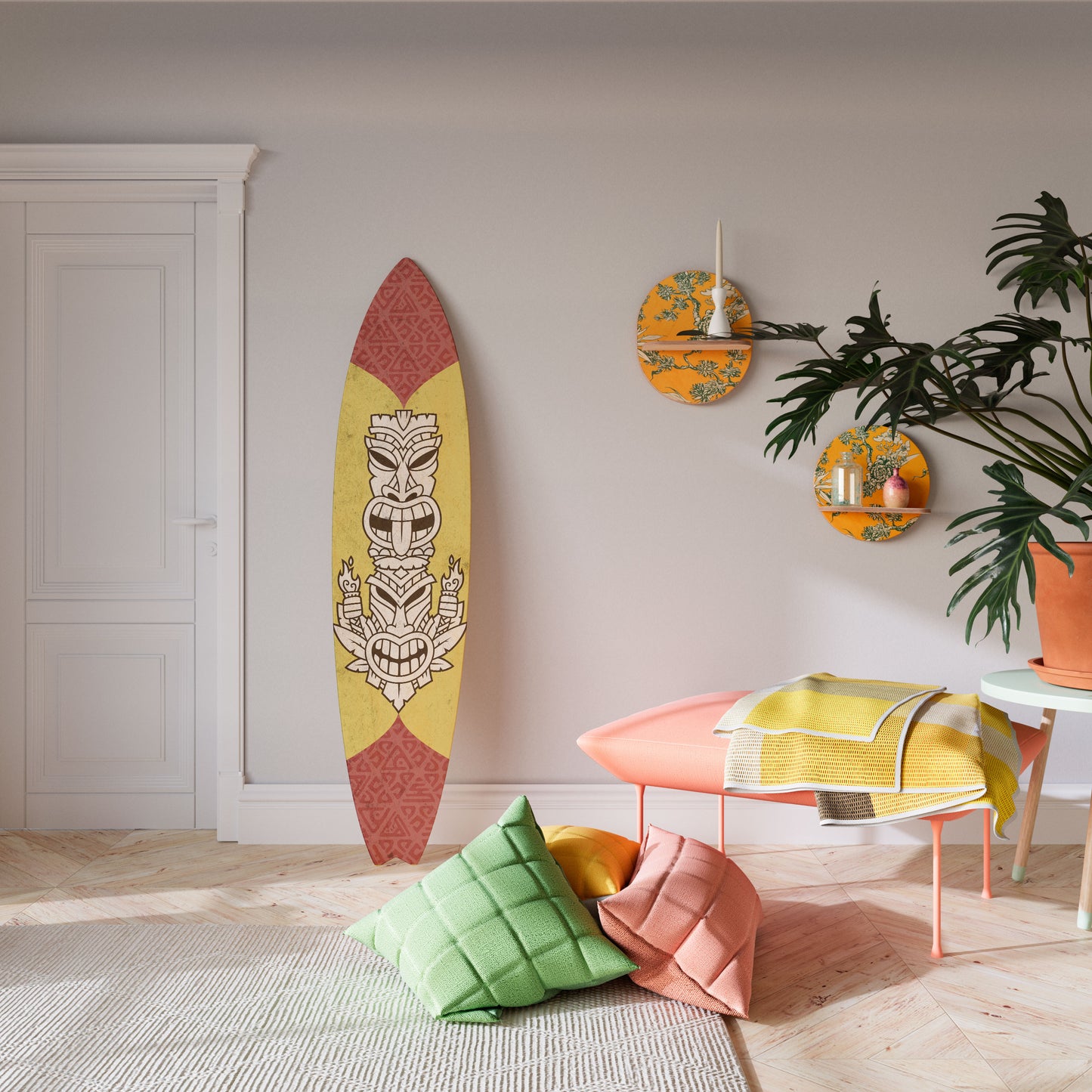 TIKI TOTEM Dekorativní panel ve tvaru surfu