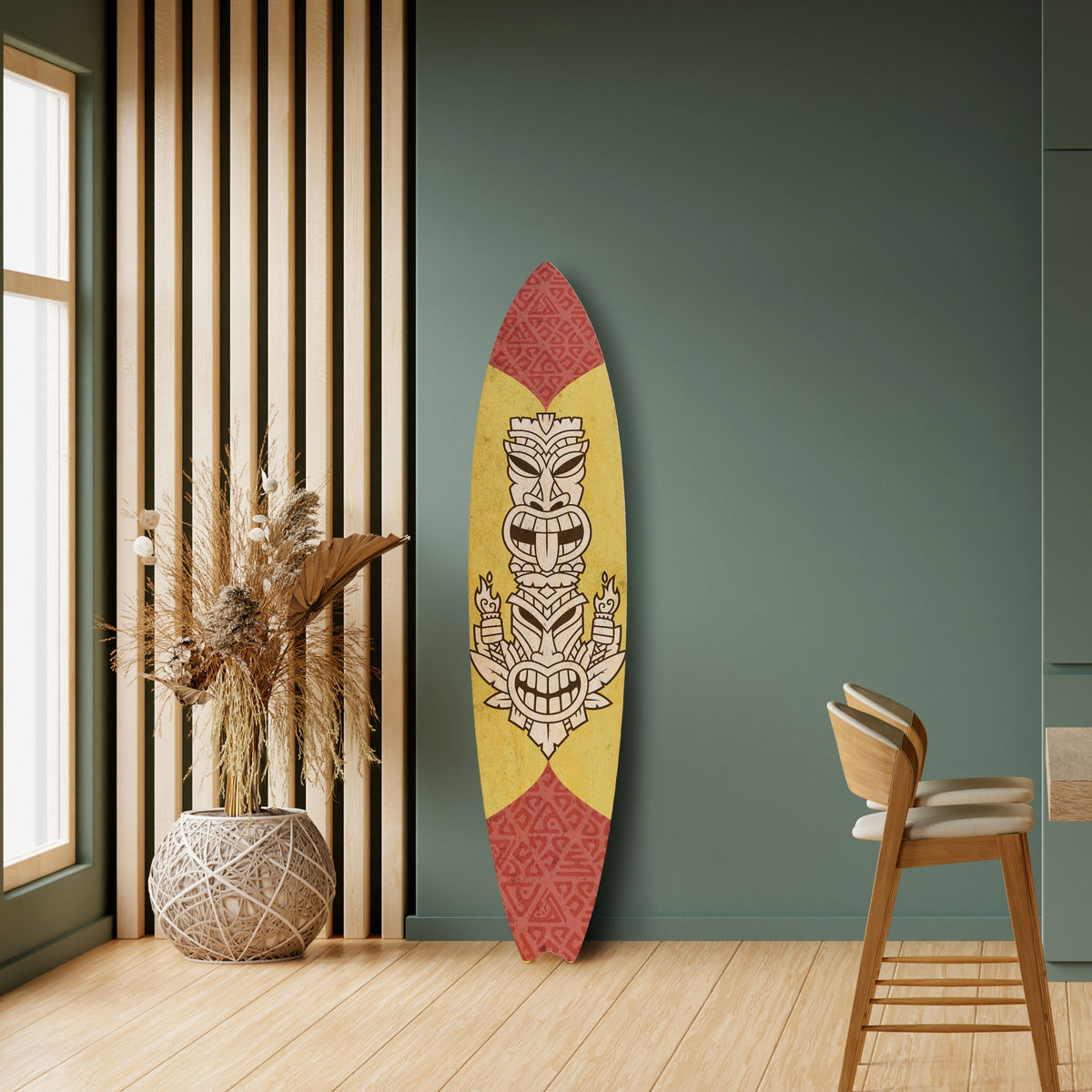 TIKI TOTEM Dekorativní panel ve tvaru surfu