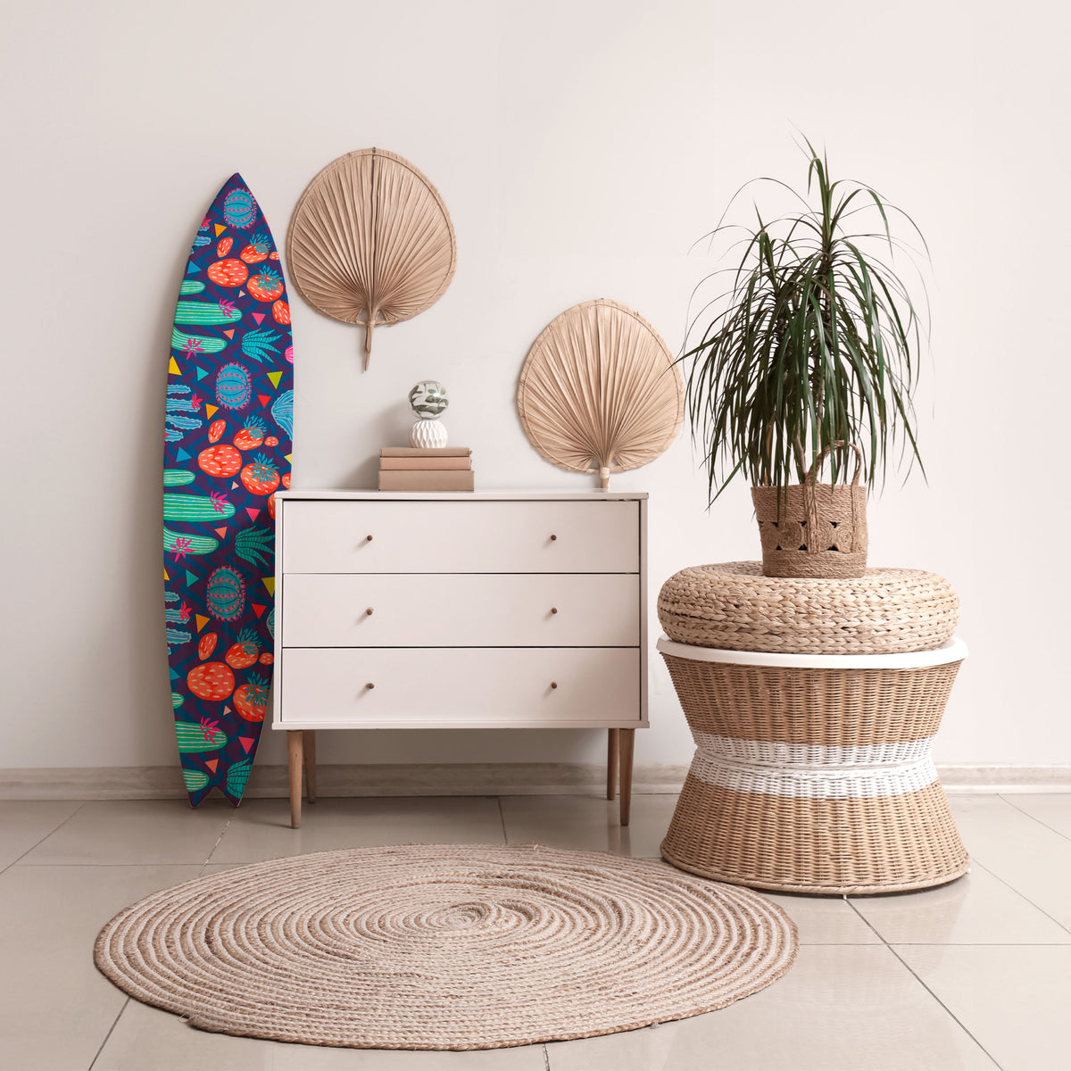 CACTUS VIBES Dekorativní panel ve tvaru surfu