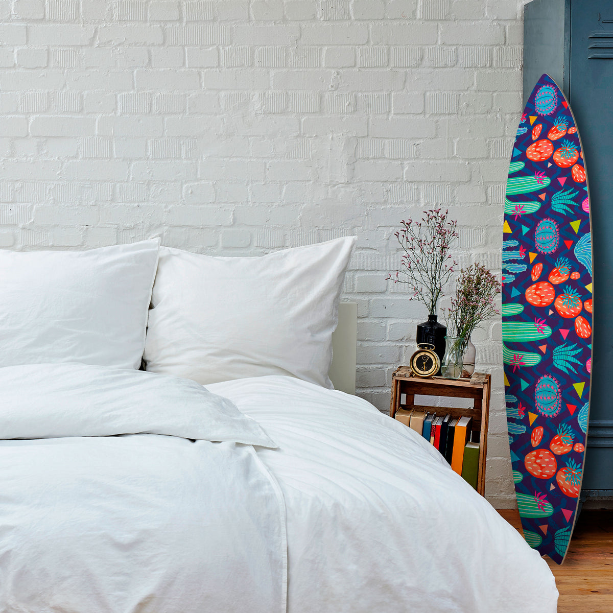 CACTUS VIBES Dekorativní panel ve tvaru surfu