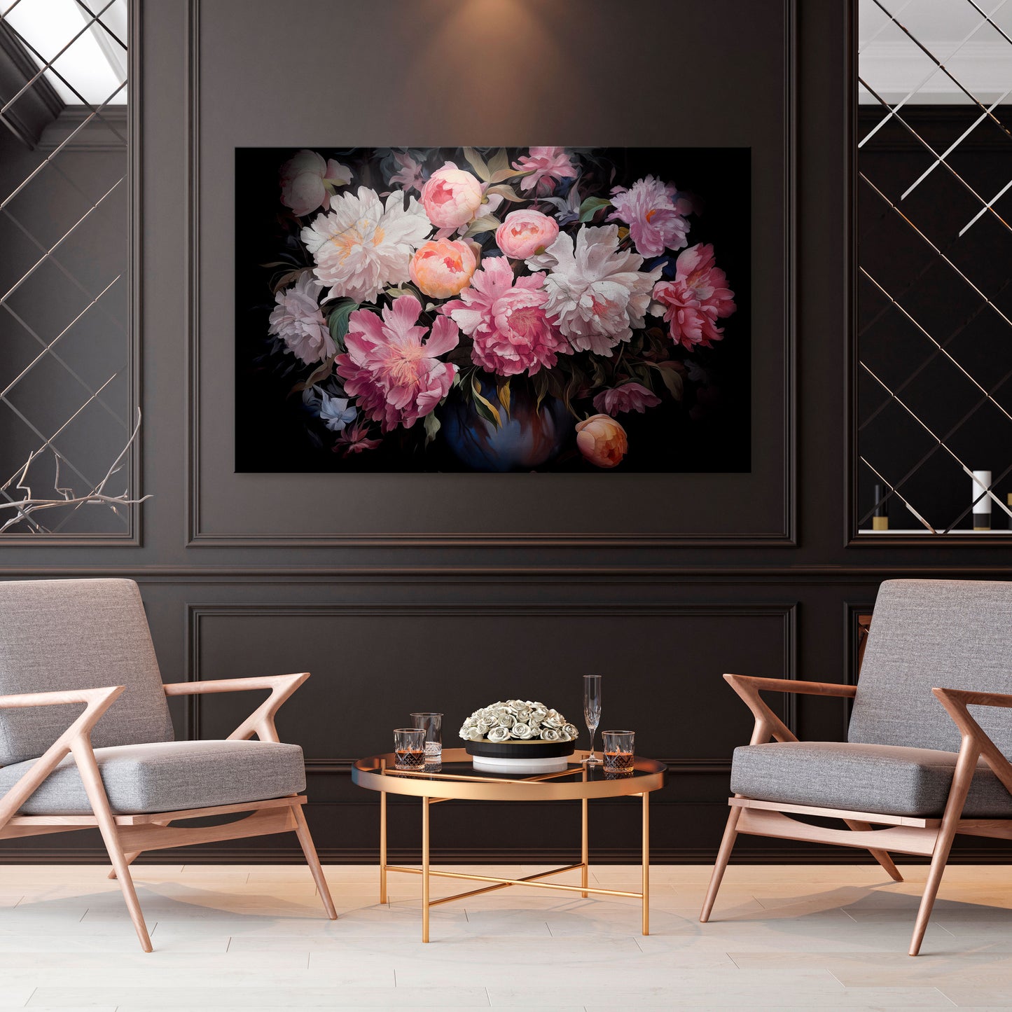 CRASHED PEONIES Horizontal Canvas Print
